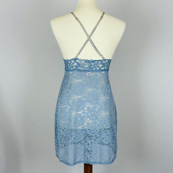 Vtg Y2K Victorias Secret Lace Babydoll Mini Slip Dress XS Blue Fairy Coquette - Picture 4 of 7